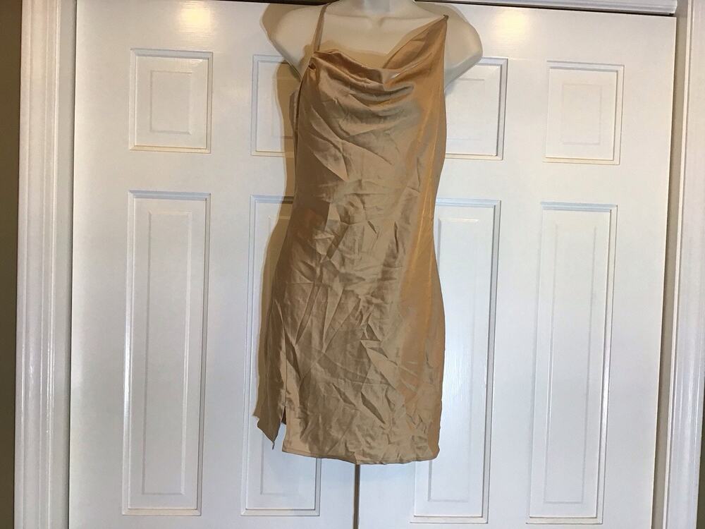Blue Blush Taupe Satin Slip Dress Spaghetti Straps Y2K Fairy Dainty Wedding Sexy